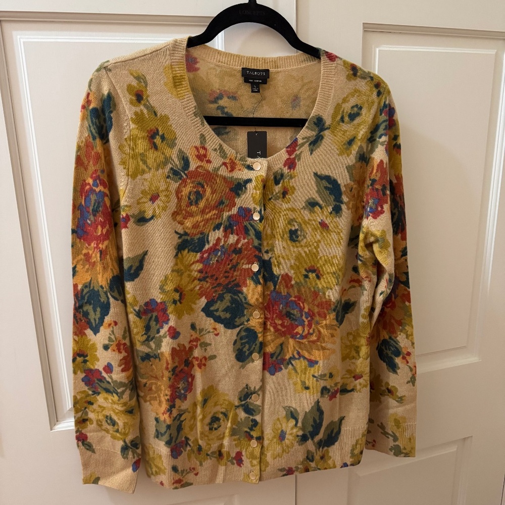 Talbots Camel + Fall Colors 100% Cashmere Cardigan Talbots Size L